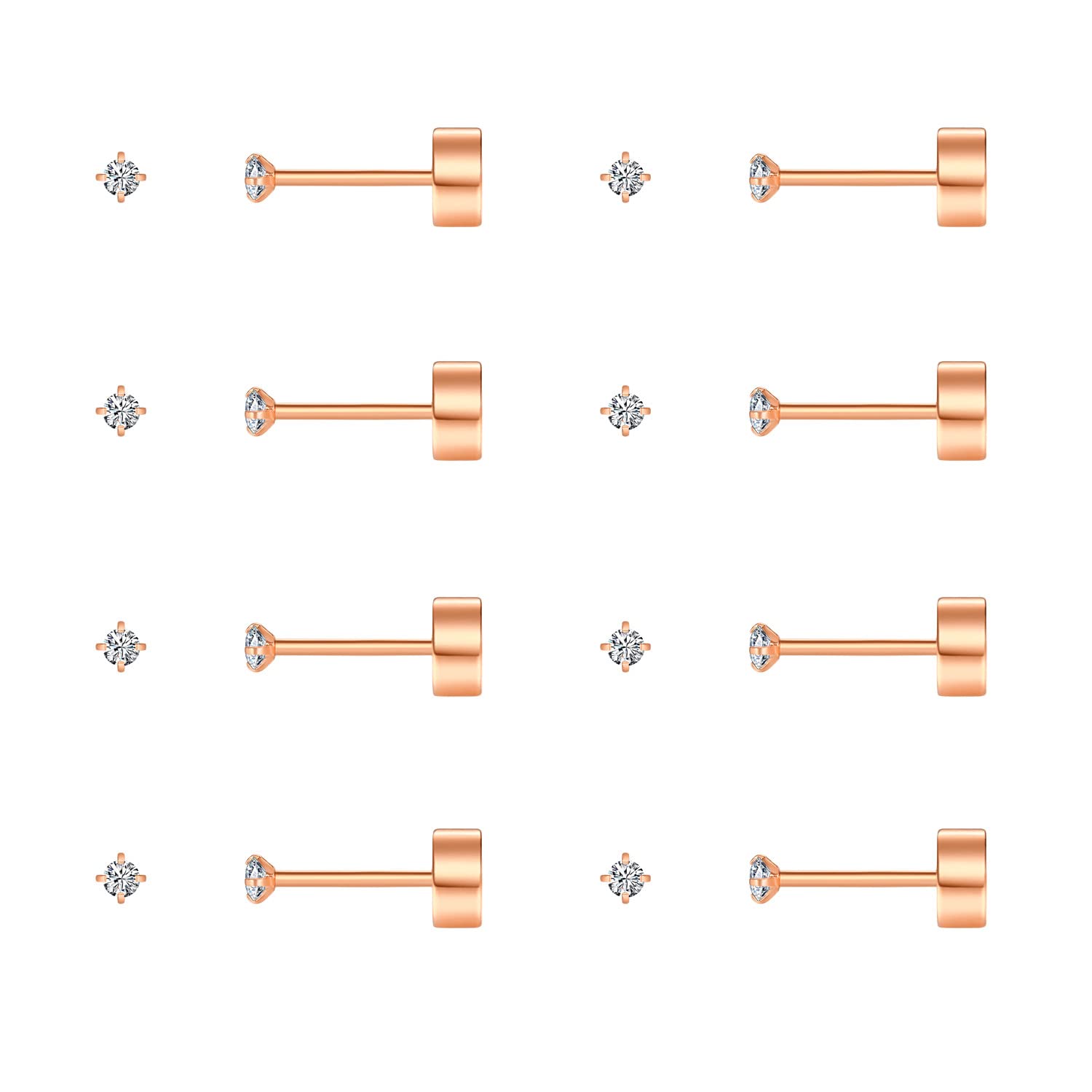 8 Pairs Tiny Flat Back Earrings for Women Men 14K Gold Plated Surgical Stainless Steel Stud Earrings Set Cubic Zirconia Cartilage Earring Hypoallergenic Piercing Jewelry, 2-4mm-image-29