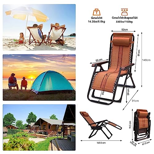 KangHing Liegestuhl Klappbar Sonnenliege Garten mit Verstellbarem Kopfpolster und Rückenlehne, Ergonomisch und Atmungsaktiv, Gartenliege für Strand, Schwimmbad – Bild 4