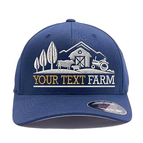 Farm Logo with Your own Words Embroidered 6277 Flex Fitted Baseball Wooly Combed hat. (L/XL, Navy)
