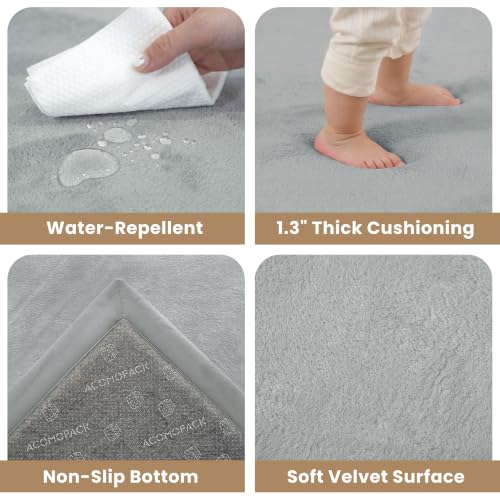 Image of ACOMOPACK Baby Play Mat for Floor,1.3 inch Thick Elasti-Foam 59 inchx71 inch Non-Slip Water Repellent,Non-Toxic Playpen Mat for Infants Toddlers Kids, Ultra Soft Coral Velvet for Tummy Time Crawling(Light Grey)