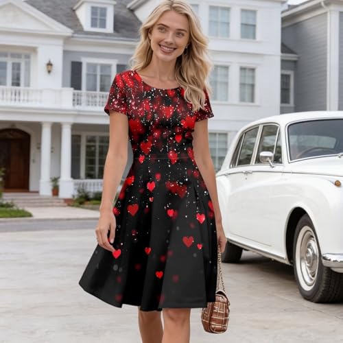 Image of AFPANQZ Womens Casual Summer Lightweight Vintage Dress Short Sleeve Midi Dress Knee-Long Luxury Formal Dress