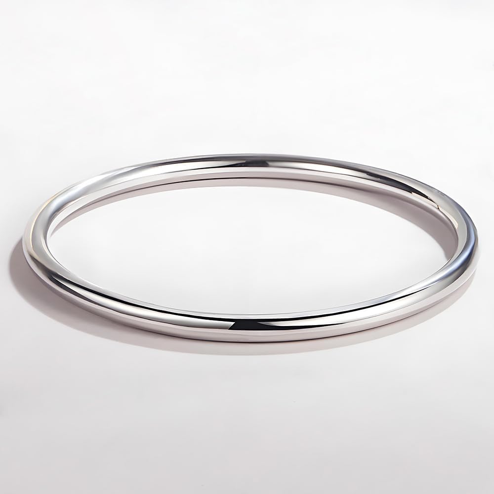 Solid 925 Sterling Silver 4mm Polished Bangle, Minimalist Circle Hoop Bracelet for Layered Stacking for Women