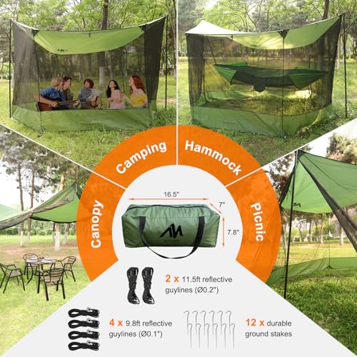 Screen House for Hammock, AYAMAYA Large Size 18 x 11 FT Screen Tents Camping Tarp with Mosquito Net, Portable Hammock Tent Rainfly with Bug Net for Picnics Backyards Backpacking Camping - image 7