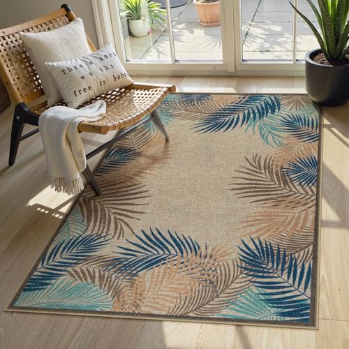 LIVEBOX Modern 3x5 Jute Outdoor Patio Rug, Washable Rugs for Entryway Porch, Tropical Leaf Boho Farmhouse Carpet, Non Slip Front Door Mat for Outdoor Indoor Entryway Guestroom Decor (Olive 3'x5')