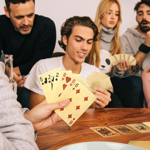 2 Decks Black Gold Standard Spielkarten, PVC Wasserdicht Pokerkarten Set, Wasserdichtes Kartendeck, Diamant Kunststoff Folie Poker Set für Texas Hold'em, Euchre, Canasta, Gin Rummy und Baccarat – Bild 6