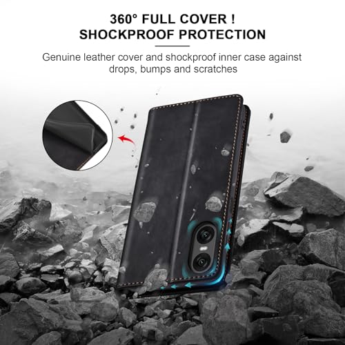 Image of Jasonyu Cover for Sony Xperia 10 VI Flip PU Leather Case, Wallet Cover, Stand Function, Magnetic Card Slots, TPU Bumper Case (Black)