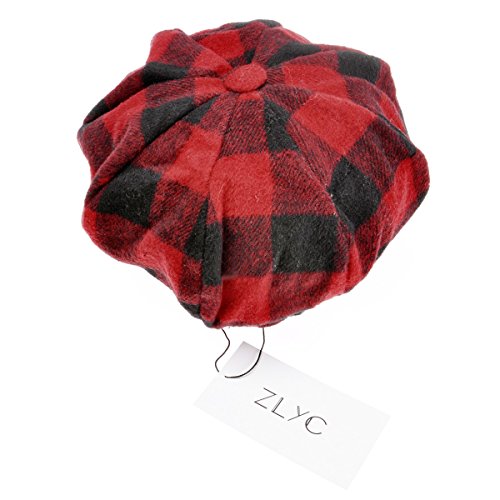 Womens Classic Plaid Newsboy Caps Visor 8 Panel Gatsby Cabbie Hat, Red #TOP3