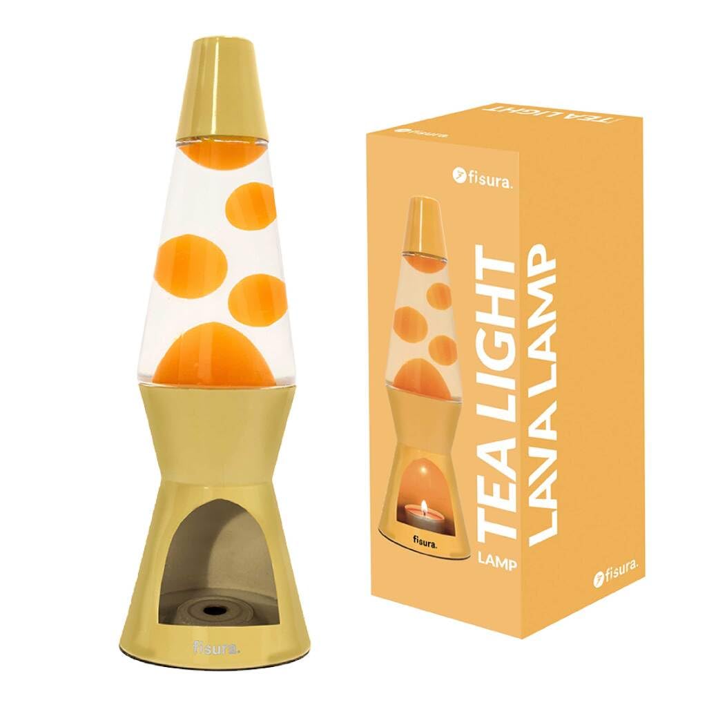 Fisura - Lámpara de lava con vela. Lámpara de lava sin electricidad. Lámpara de lava amarilla respetuosa con el medio ambiente. Regalo original. 29 cm x 8,5 cm (vela no incluida)
