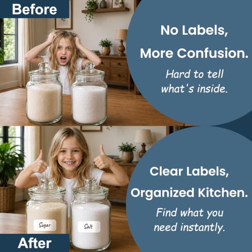 Image of Trifirt 216 Pcs Pearl White Round Labels with Black Marker | Self-Adhesive Removable Stickers | Writable Jar & Bottle Labels for Mason Jars, Glass Bottles, Kitchen Containers