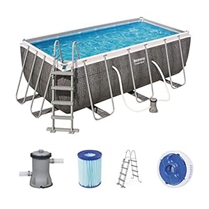 Bestway Power Steel™ Frame zwembad, 412 x 201 x 122 cm, complete set met filterpomp, vierkant, grijs