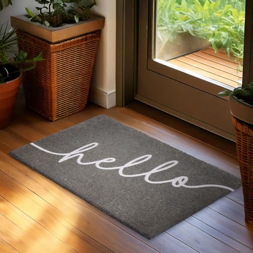 BRUBAKER Paillasson pour Extérieur et Intérieur - Hello - 45x75 cm Tapis de Propreté 100% Coco - Paillasson Imperméable et Antidérapant pour Porte de...