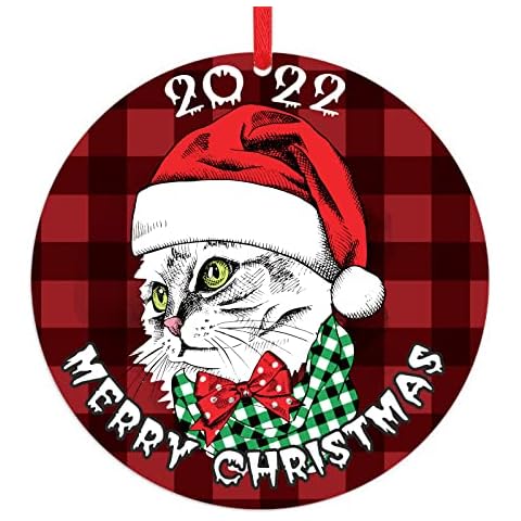 PETCEE Cat Christmas Ornaments 2020 Cats Ornaments for Christmas Tree 3" Funny Cat in Christmas Santa Hat Ornaments Gifts for Cat Lover Cover