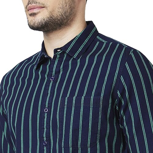 Image of Spykar Men's Slim Fit N /A Full Sleeve Striped Casual Shirts