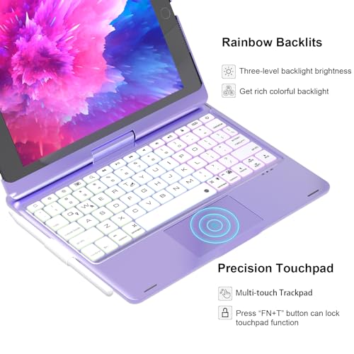 Image of BABG Keyboard Case for iPad 9th Generation, 360 Rotatable Backlit Keyboard with Pencil Holder for 10.2 inch iPad 9th Gen 2021 / 8th Gen 2020 / 7th Gen 2019 and iPad Air 3 / Pro 10.5 inch - Light Purple