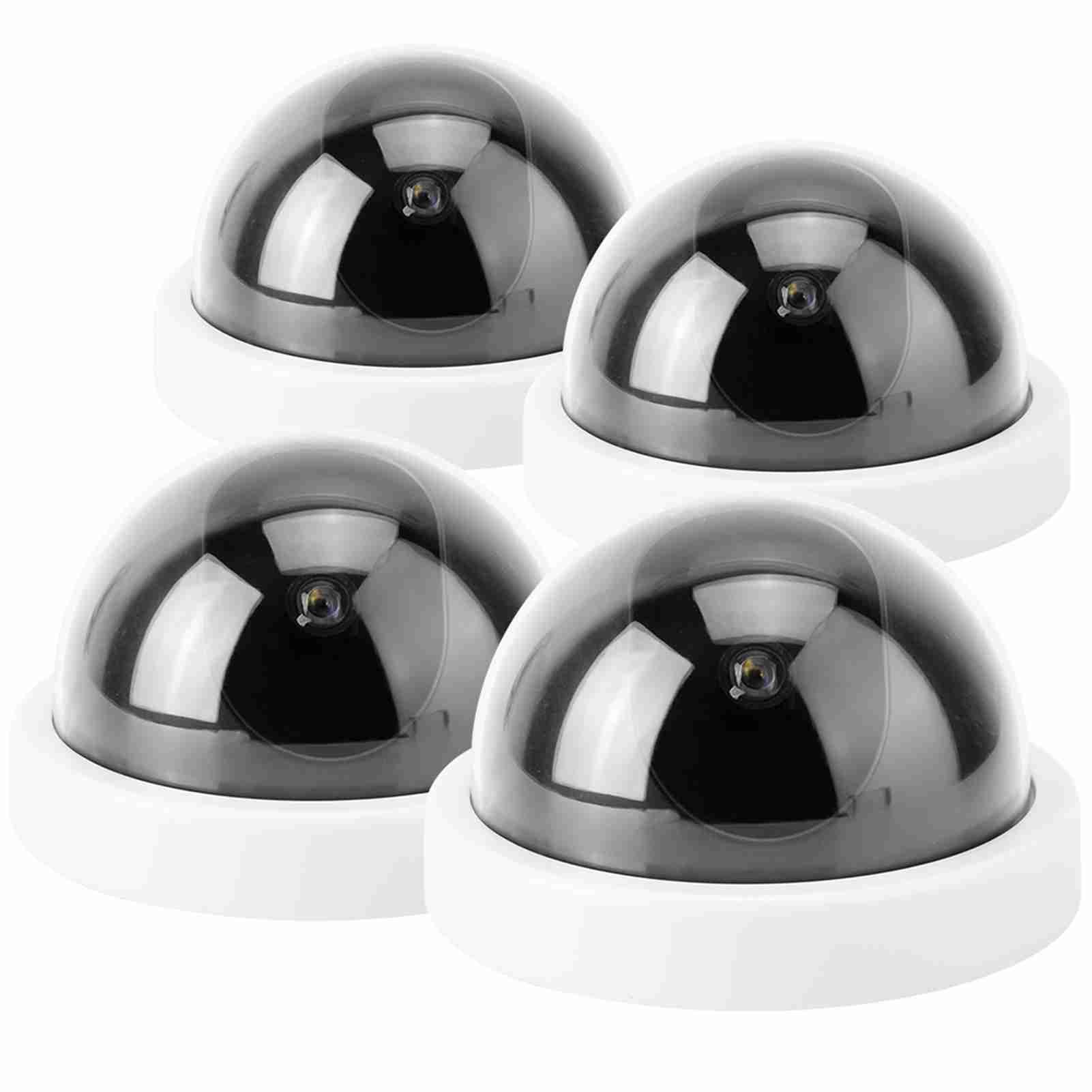 Srliya Fausse Caméra Dôme 4 Pièces, Caméra de Simulation de Dôme CCTV, Fausse Caméra de sécurité avec Lumière LED Clignotante (Blanc)