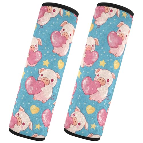 Seat Belt Covers 2 Pack Cute Pink Piglets Car Seat Strap Covers Super Soft Heart-Shaped Bubbles Car Seat Neck Cover for Boys Girls Adults Babies M