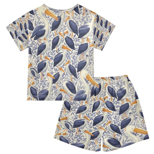 Pajama Sets Short Sleeve Birds Pattern Print Design Soft Cotton Summer Sleepwear 2 Piece PJS Size 5-14T2