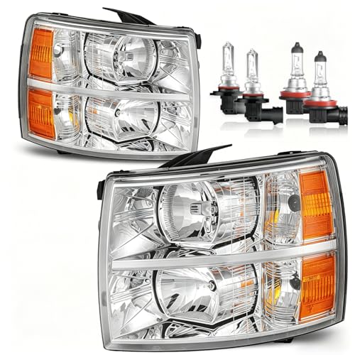 Vizotae Headlights W/Bulbs for 2007-2013 Chevy Silverado 1500 for 2007-2014 Silverado 2500HD 3500 Headlamp Replacement Driver & Passenger Side