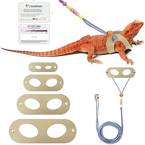 LIKZINWA Bearded Dragon Lizard Leash Harness,4 Size Pack Adjustable Small Animal Harness for Reptile and Small pet,LIKZINWA UVB Sensor Card, 2-Pack Test Card of Reptile Lamp UV Sensor Reptile UVB Fluo Cover