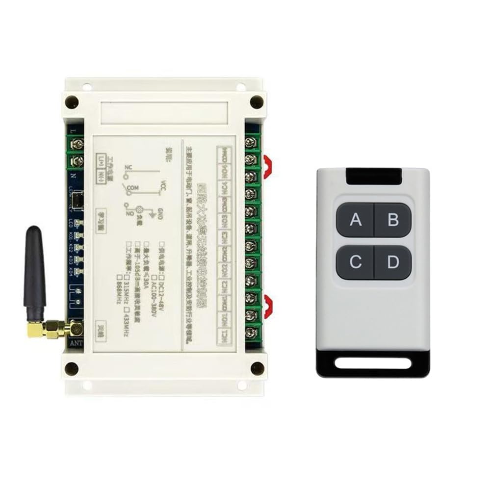 Xnuiasqe 300M AC100V-400V 4CH Wireless Remote Control 30A Garage Doors Switch Transmitter LED Light Switch Relay+315MHz Receiver