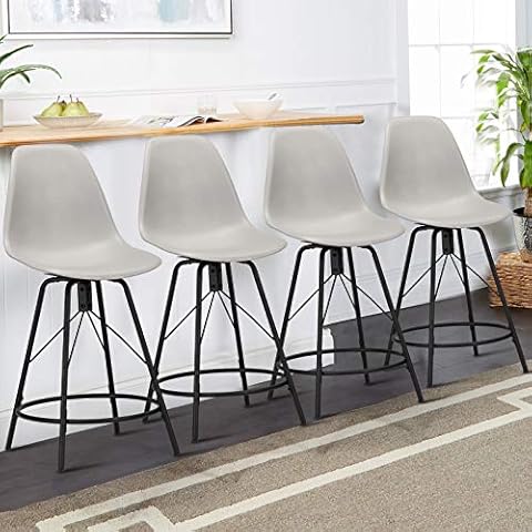 Awonde 26" Swivel Bar Stools with Backs Set of 4 Gray Plastic Counter Height Stools High Back Bar Chairs with Metal Legs Protector Feet Pads Cover