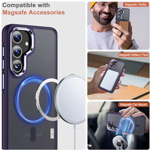 Image of MALEWOLF Magnetic Designed for Samsung Galaxy S24 Case 6.2 inch Compatible with MagSafe, Anti-Slip Edge Military Grade Drop Tested Hard Back Protective Translucent Case for Samsung S24 Case (Dark Purple)
