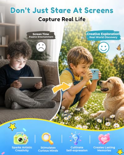 Image of GRENARO Instant Photo Camera, 1080P Toy Camera for Kids with Print, Built-in Puzzle Games & MP3, 2.4 inch HD IPS, 35 Filters, 16x Zoom, Christmas & Birthday Gift for Ages 3-12 (Blue)