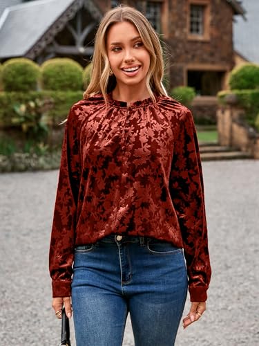 Simplee Velvet Tops for Women Long Sleeve Button Down Shirt Fall Blouses Dressy Casual Holiday Party Outfits 20252