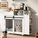 2 in 1 Modern Dog Crate Kitchen Island with Storage for Small-Sized Dogs up to 40lbs, 33.8