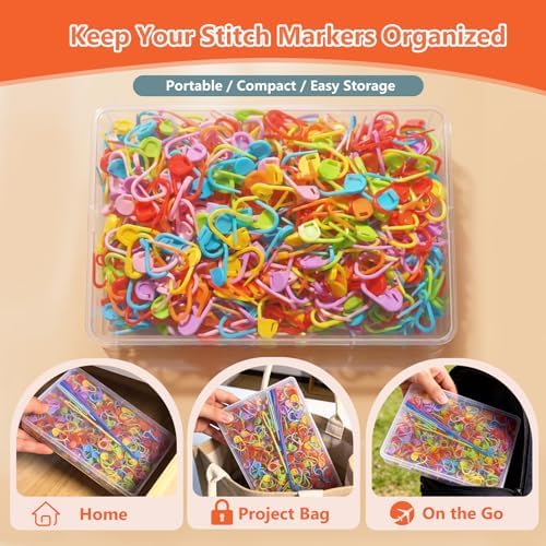 Suhfuib 250 PCS Stitch Markers for Crochet and Knitting, Locking Plastic Stitch Counter Clips, 7 Large-Eye Needles and Storage Case, Essential Crochet Accessories and Supplies for Amigurumi DIY Crafts — view 6