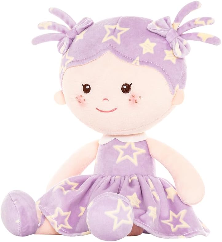 Onetoo Rag Doll Plush Baby Dolls Soft Baby Doll for Girls First Baby Doll Plush Sleeping Cuddle Buddy Doll Wear Star Purple Sleeveless Dress 14" - Image 9