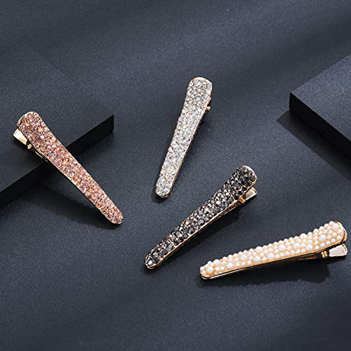 Ruihfas Fashion 4Pcs Eye-Catching Women Girls Pearl Rhinestone Beak Clip Duckbill Clip Alligator Clip Hair Clip Hairpin 2.36×0.4 Inch #TOP4