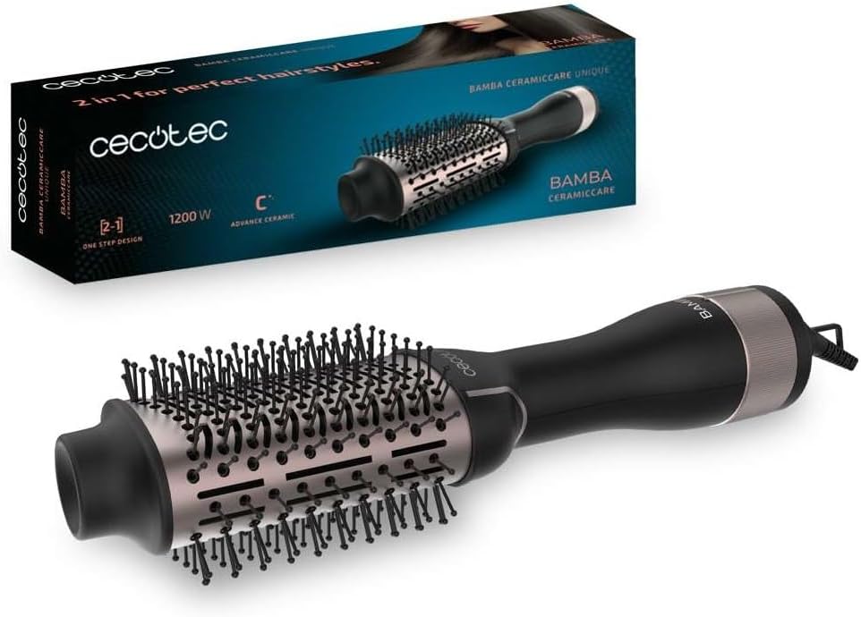 Cecotec Cepillo de Aire Voluminizador Bamba CeramicCare Unique. 1200 W Potencia