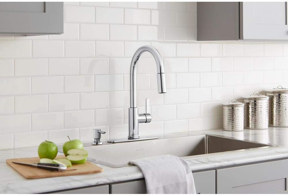 Glacier Bay Paulina Single-Handle Pull-Down Sprayer Kitchen Faucet with TurboSpray and FastMount Including Soap Dispenser in Chrome