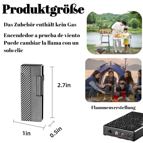 Encendedor de metal grabado premium con tapa abatible y llama soplete 7