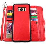 Galaxy S8 Plus Cases,Magnetic Detachable Lanyard Wallet Case with [8 Card Slots+1 Photo Window][Kickstand] for Galaxy S8 Plus-6.2 inch, CASEOWL 2 in 1 Premium Leather Removable TPU Case(Red)