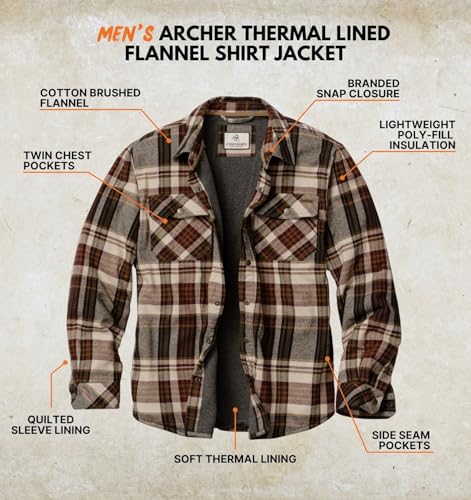 Image of Legendary Whitetails Mens Thermal Lined Shirt Jacket Plaid Flannel Polyfill Insulated Shacket