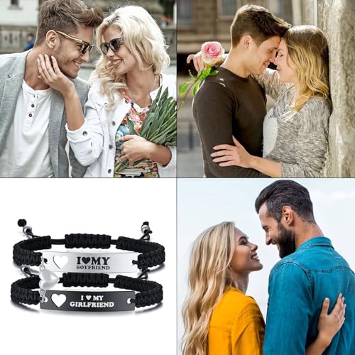 Heart Matching Couples Bracelets - Adjustable Braided I Love My Boyfriend Girlfriend Long Distance Bracelets, Lovers His Hers Relationship Promise Bracelet Jewelry Anniversary Christmas Birthday Gifts3