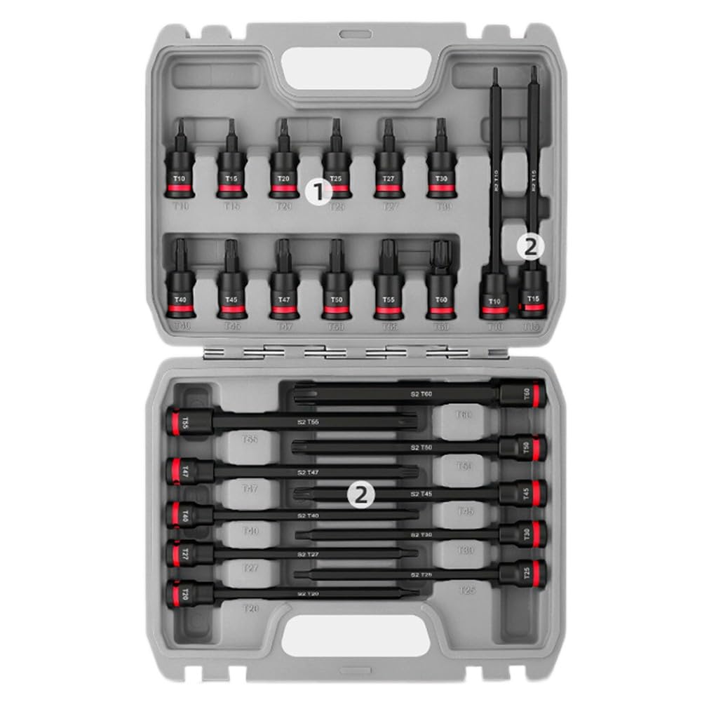 Set di chiavi a bussola esagonali da 3/8", 150 mm, in acciaio al cromo vanadio, metriche e pollici H3-H12 / 1/8" "-7/16", T60 per Torx, kit da 20 pezzi