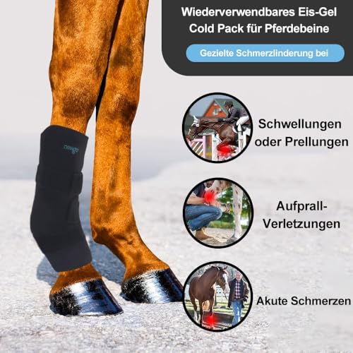 NEWGO Kühlgamaschen Pferd Kühl-Gamaschen Pferd Wiederverwendbare für Verletzungen, Kühlung Pferd Knie 1 Bandage mit 2 Kühlakkus für Stiefel, und Hufe (1 Stück)