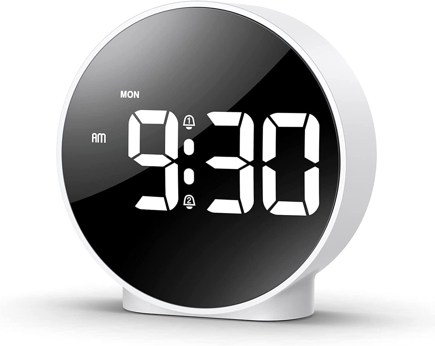 Dsocool Digital Alarm Clock for Teens Kids, Bedside Digital Clock Battery Operated, Large Curved LED Display, USB Powered Small Clock, Snooze 4-Level Brightness 2 Alarms 12/24Hr (White+White)