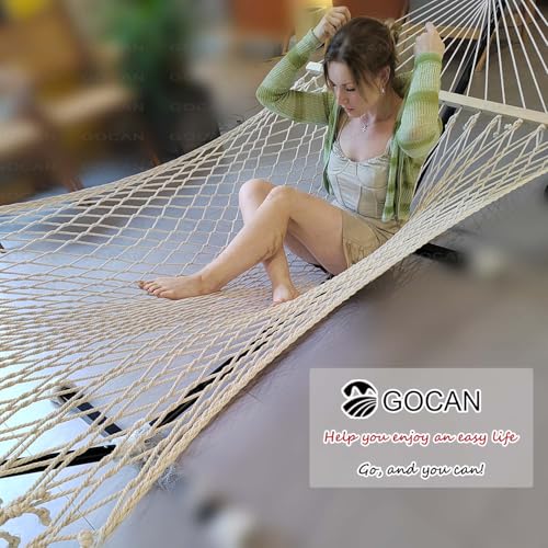 Image of GOCAN Mesh Hammock,Cotton Rope hammocks with Chains Hooks Tree Straps fit Stands from 9' to 15' for Outside Indoor Patio Yard