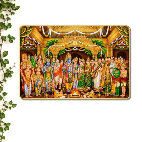 The Hanging Story Srinivasa Kalyanam Paintings for Living Room Wooden Wall Painting with Golden Stripe Frame | Religious Wall Decor for Pooja room, Of