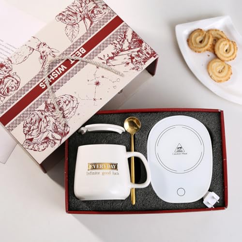 Opiniones de Taza Electrica Top 10. 43 UBRICI Calentador de Taza de Café y Taza con Tapa Cuchara,Paquete de Regalo Calentador de Taza de Café y Taza,380ml Calentador de Taza y Taza para Café, Temperatura Constante de...
