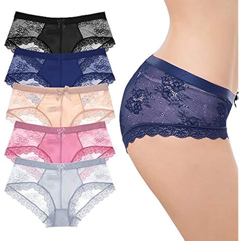 Women's Lace Briefs Silk Underwear Sexy Knickers Bikini Comfort Panties Lingerie Hipster 5 Pack Cover