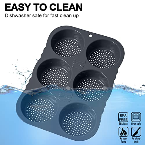 GDDGCUO Hamburger Bun Pan, 4 Inch Silicone Hamburger Bun Mold, 6 Cup Big Baking Pan for Homemade Hamburger Buns, Dishwasher Safe