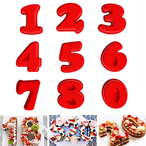 3D Digital Baking Silicone Mould,6Inch Large Number Cake Mold Set 0-9 Numbers Cake Molds Silicone Baking Pans for Birthday and Wedding Anniversary 3D Baking Molds Numbers
