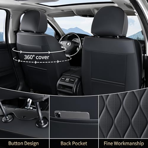 Image of FLORICH Leather Seat Covers Full Set with Lumbar Support Black Car Seat Cover Waterproof Car Seat Cushion 5 Seats Full Coverage Seat Protector Universal Fit for Most Cars Sedans Trucks SUV, Black