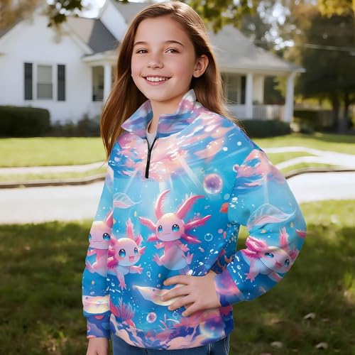 Image of AmzPrint Girls Graphic Quarter Zip Coat Long Sleeve Lightweight Oversized Athletic Running Hoodies For Kids Teen Girls