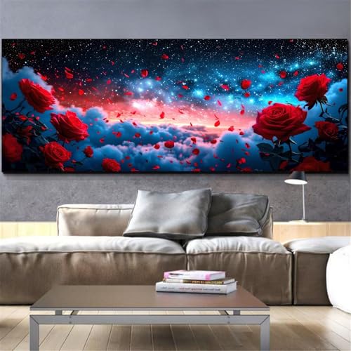 Diamond painting rose rouge grand format 40x120cm idée cadeau adulte